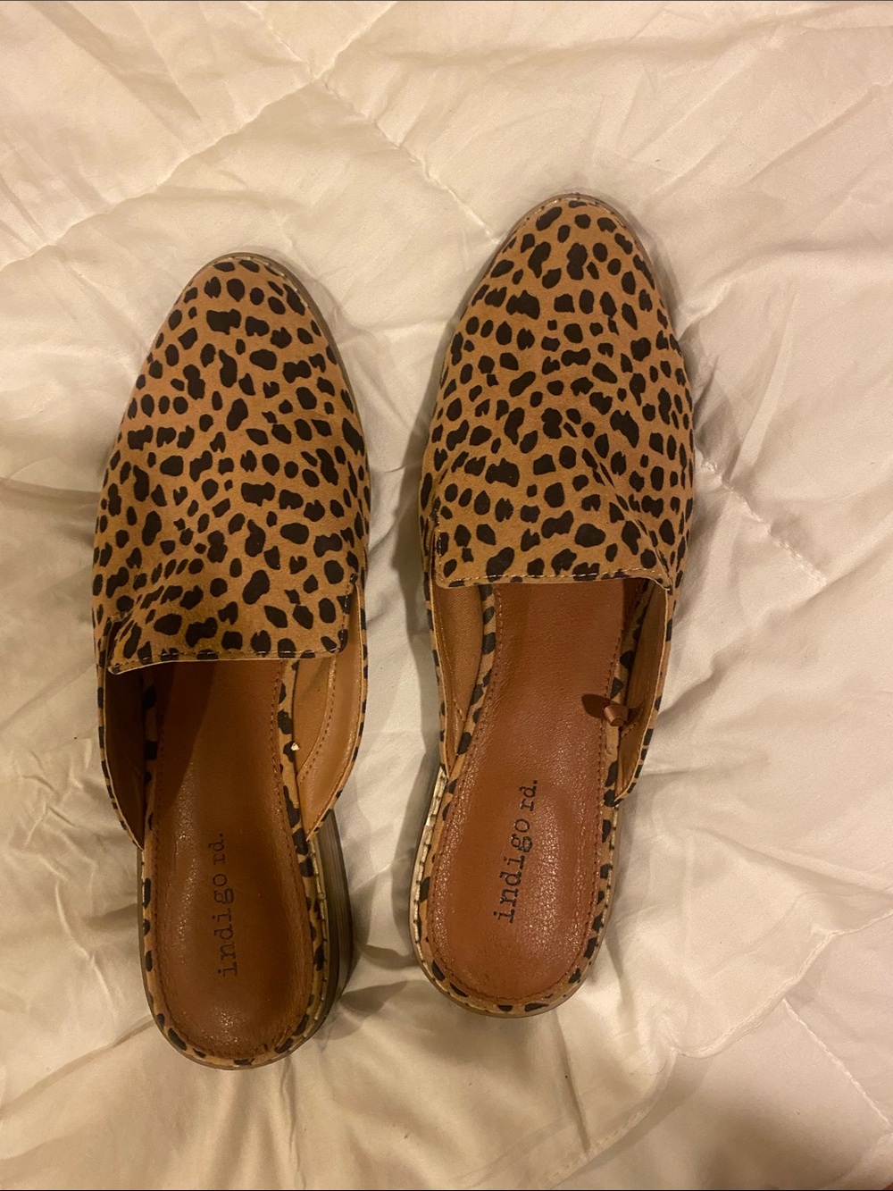 Leopard loafer mules